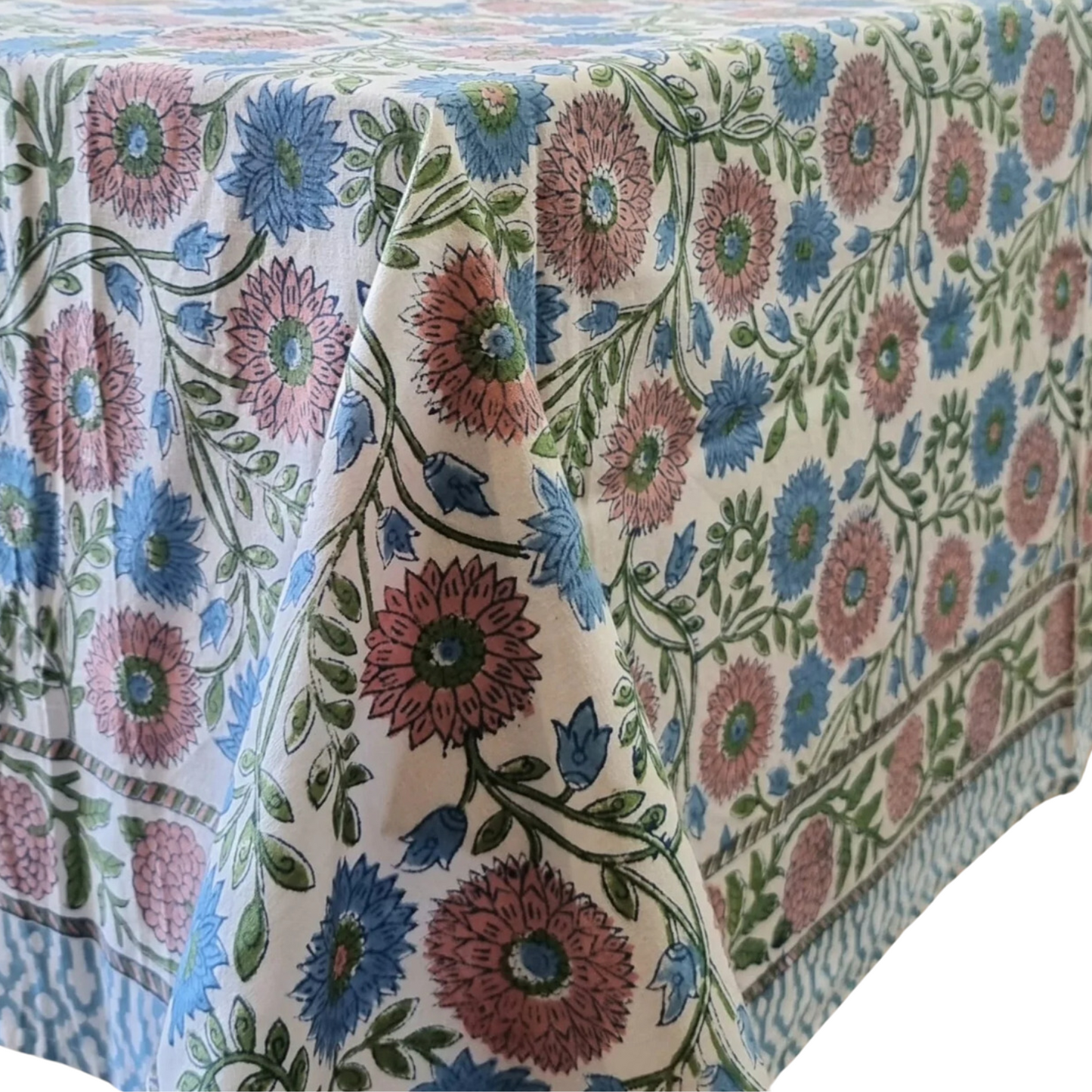 Kolka Kumudani Hand Block-Printed Tablecloth - Pink-0