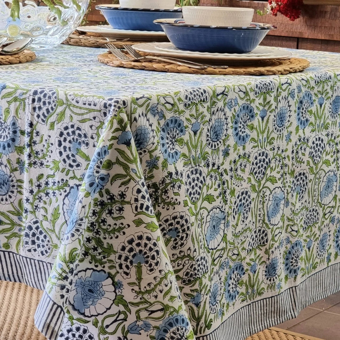 Kolka Senetti Hand Block-Printed & Sreen-Printed Textiles Tablecloth - Green-2