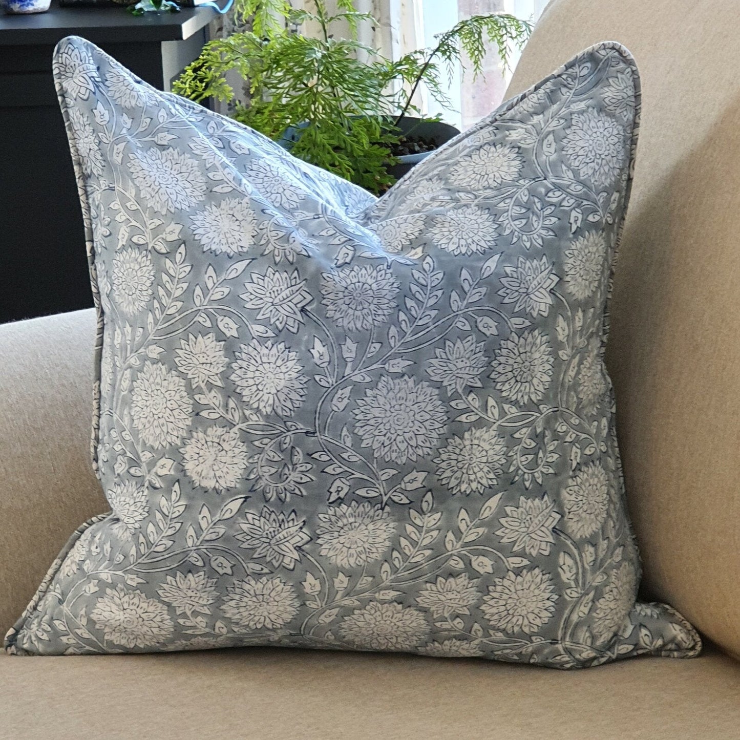 Kolka Pastel Grey Floral Luxurious Soft Cotton Voile Decorative Cushion - Grey-1
