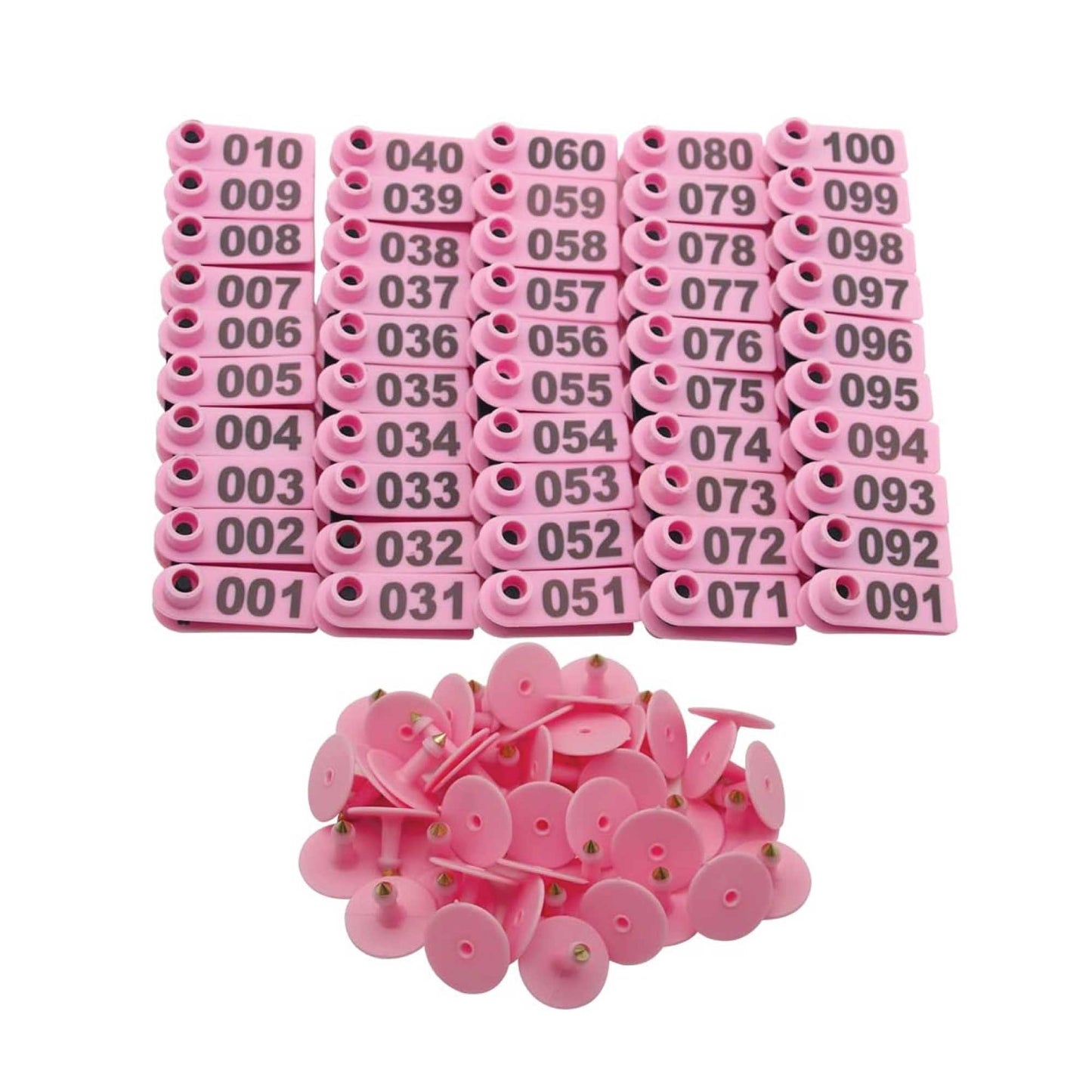 1-100 Cattle Number Ear Tag 5x2cm Set - Mini Pink Cow Sheep Pig Livestock Label-0