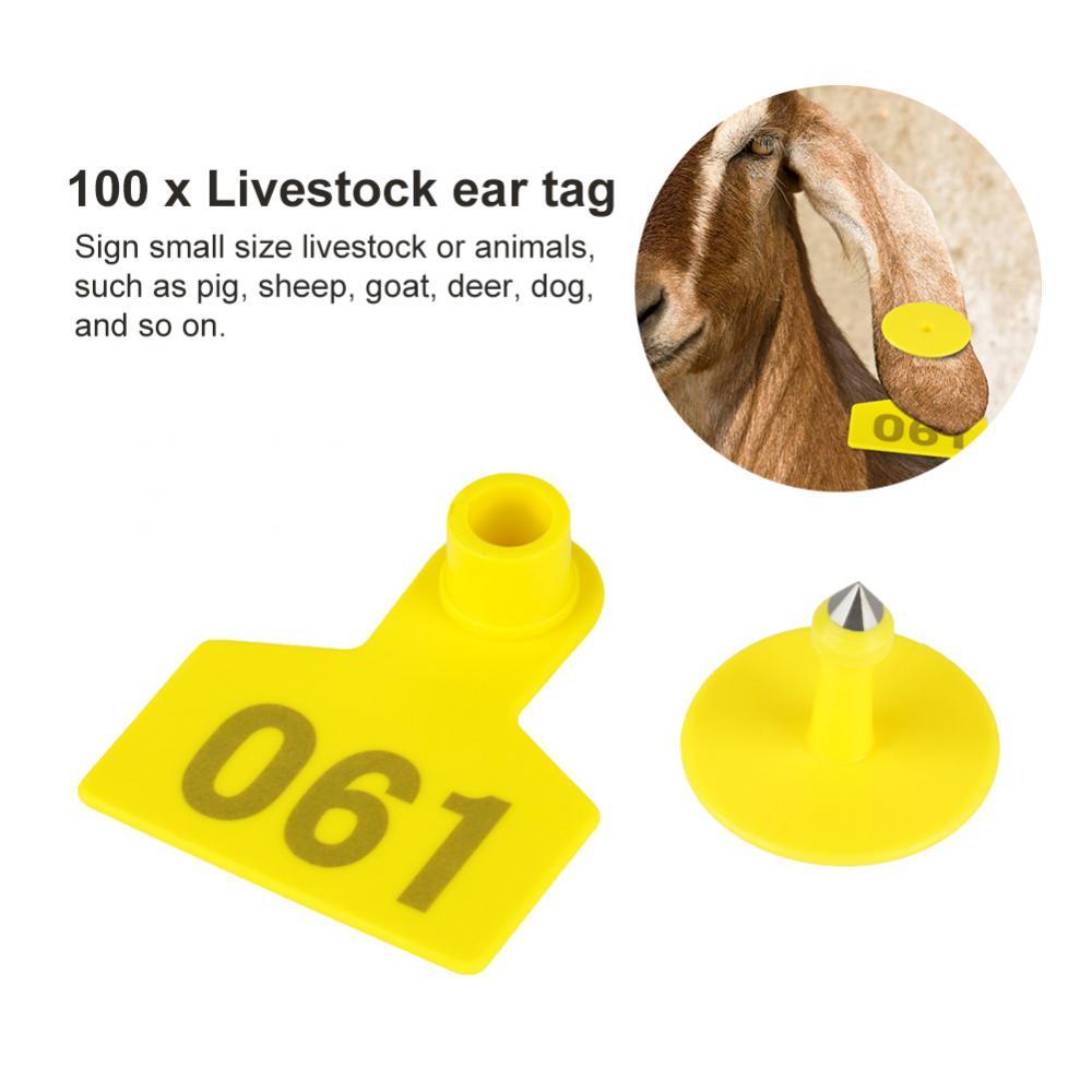 1-100 Cattle Number Ear Tags 5x4cm Set - Small Yellow Pig Goat Livestock Label-3