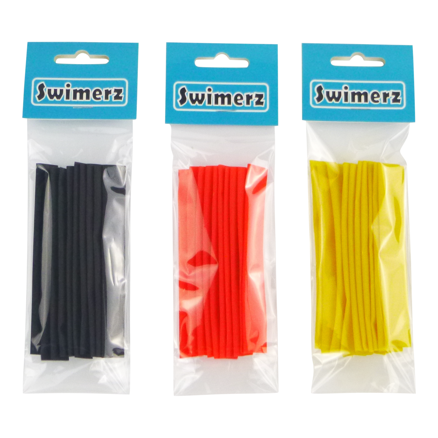 Swimerz Assist Hook Sleeves, 8/10mm Shrink Tube, Black, Yellow & Red, 100mm. Qty 30.-0