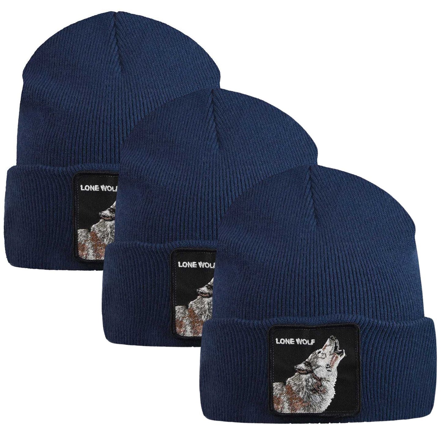 3x Goorin Wolf Man Beanie Hat Warm Winter Ski Animal Series Lone Wolf - Navy-1