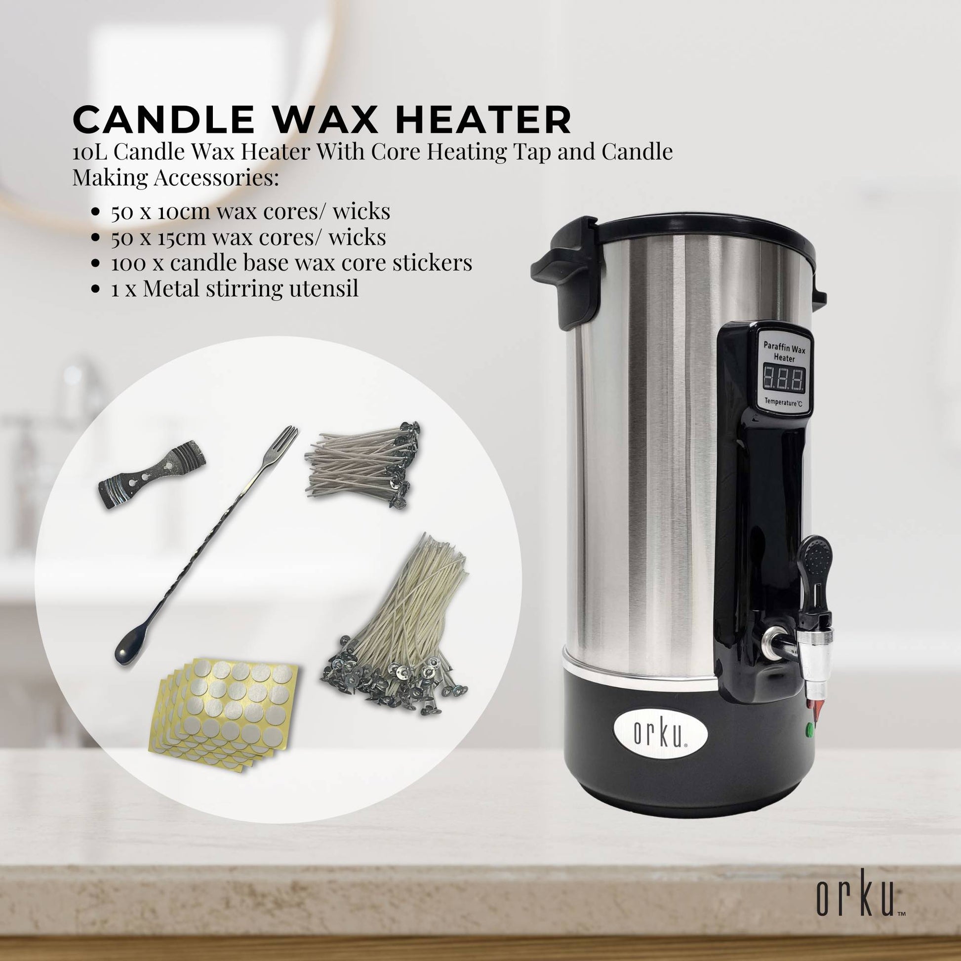 10L Orku Candle Wax Heater With Tap And Accessories - Candle Making Melter Pot-1