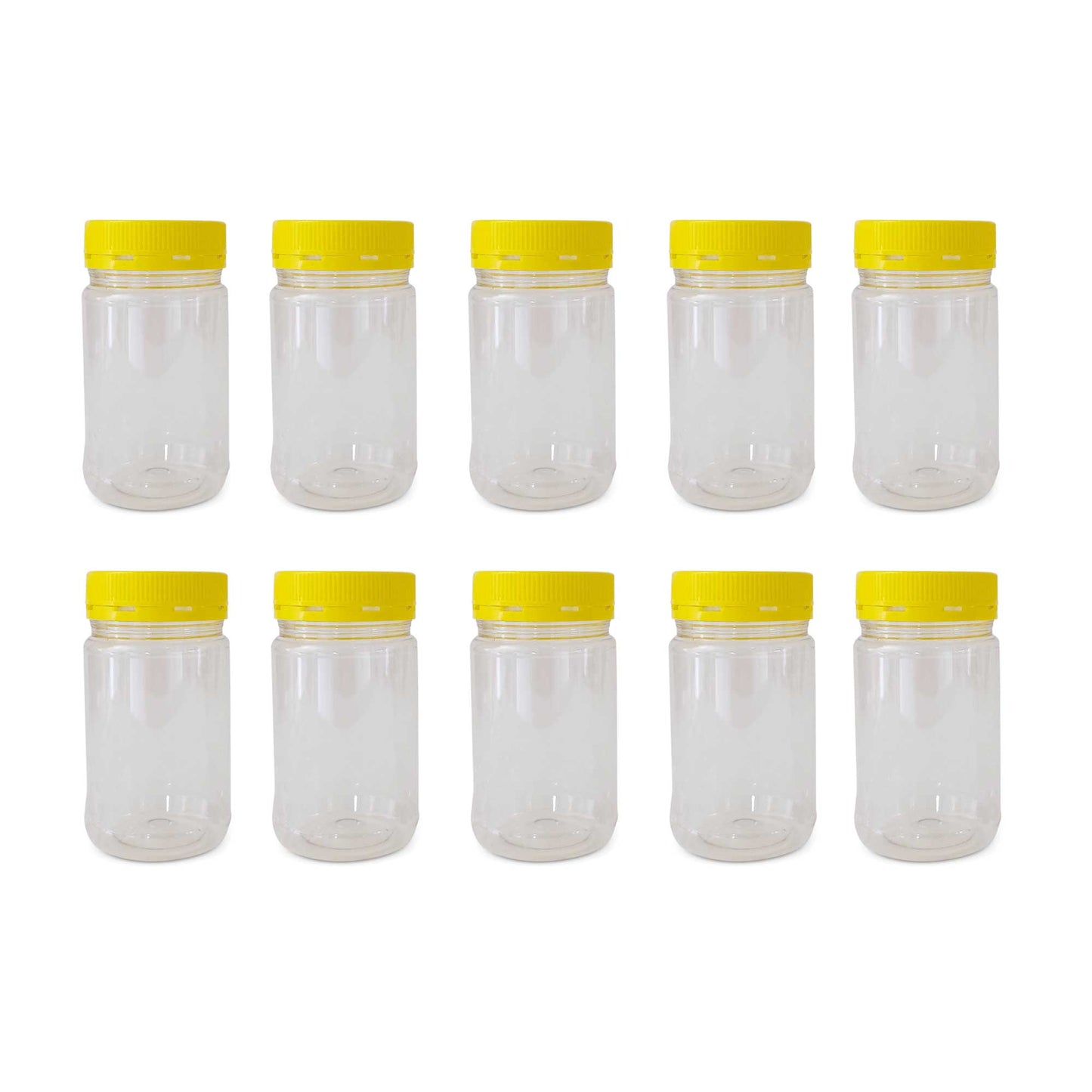 10x 500g Plastic Honey Jars + Lids - Round Clear Food Grade Packaging Containers-0