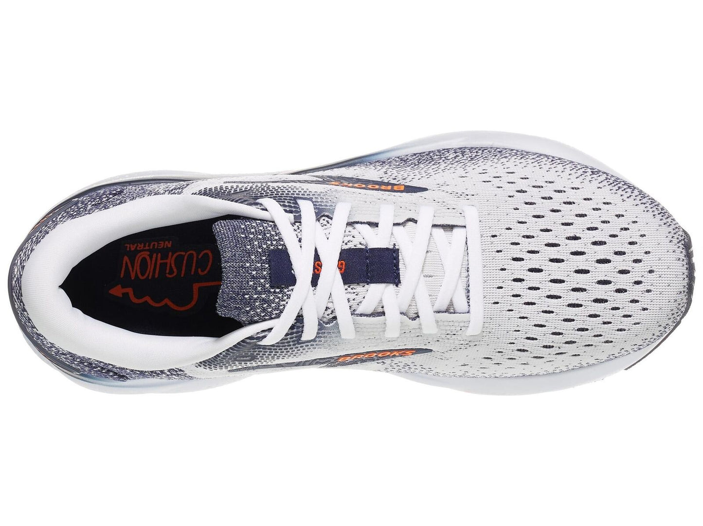 Mens Brooks Ghost 16 Running Shoes in White/Peacoat/Orange – Size 8.5-4