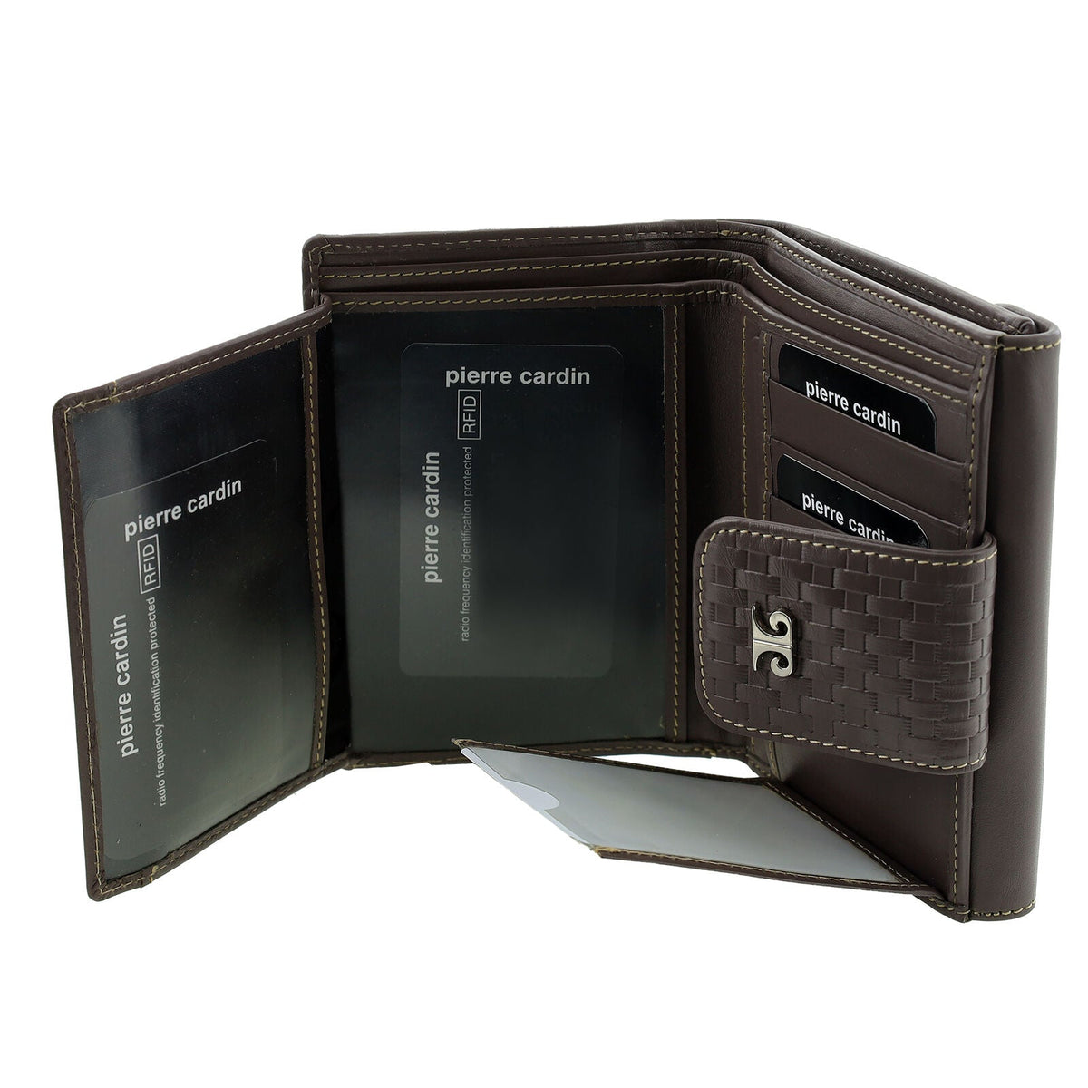 Pierre Cardin Steel Woven Leather Mens Bi-Fold Wallet w/ RFID Protection in Steel Brown