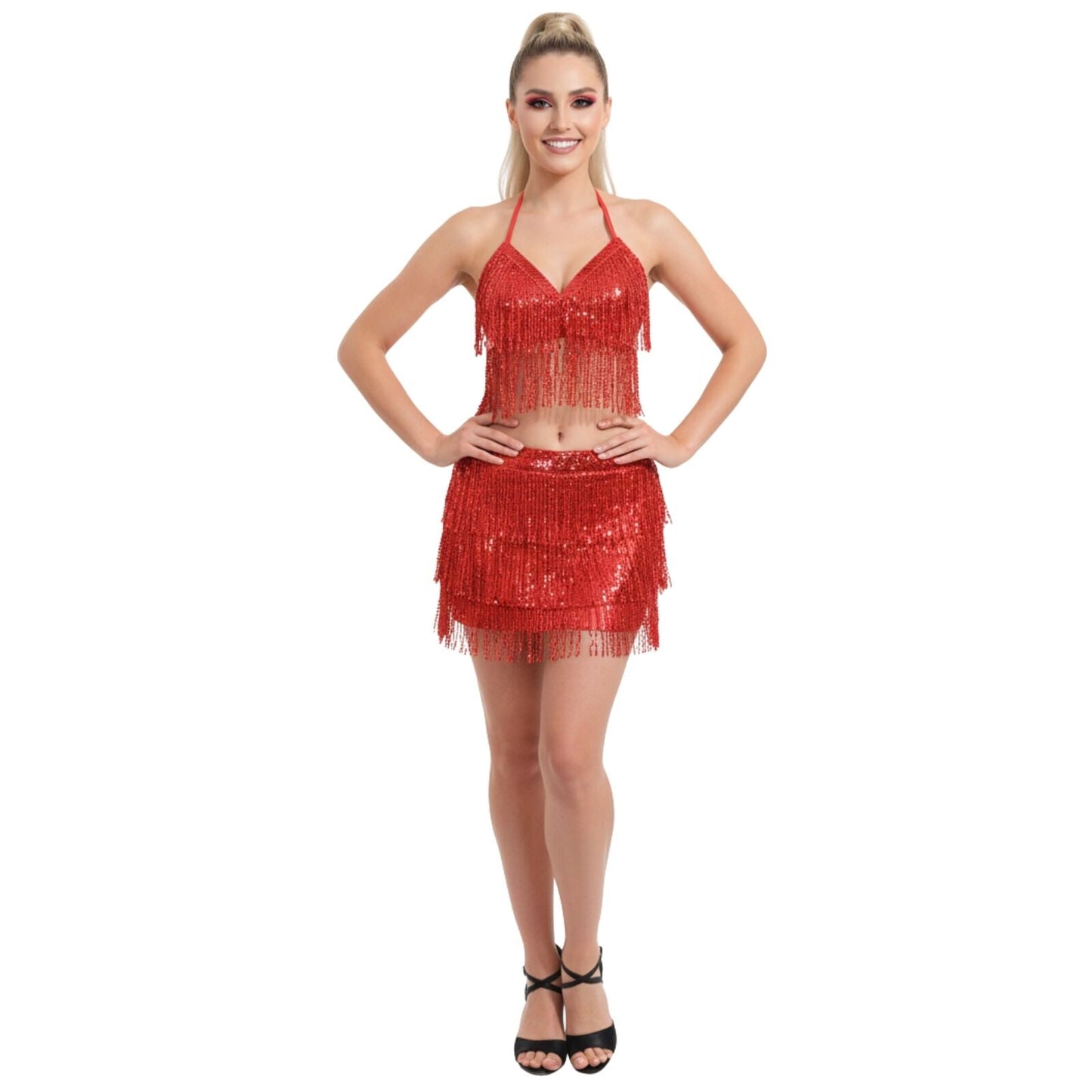 Adult Sequin Fringe Top in Red
