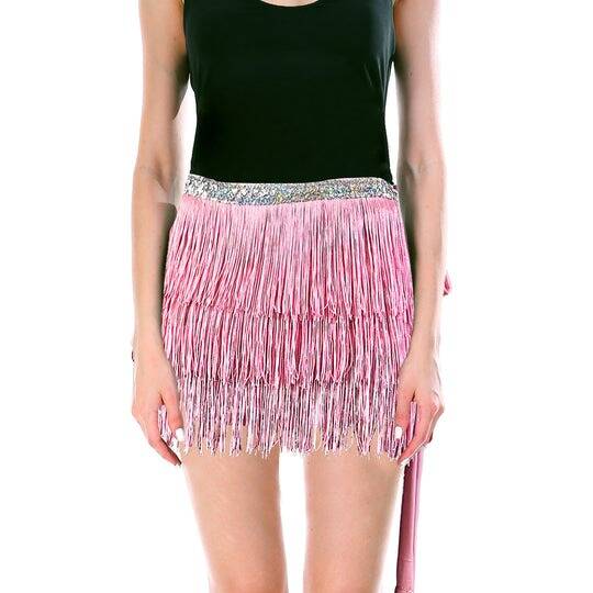 Adult Fringe Skirt Tassel Womens Dance Costume Party in Light Pink-2