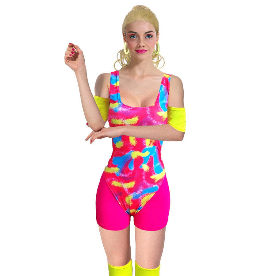 Womens 80s 1980s Aerobics Workout Costume Retro Gym Work Out Physical Fitness-2