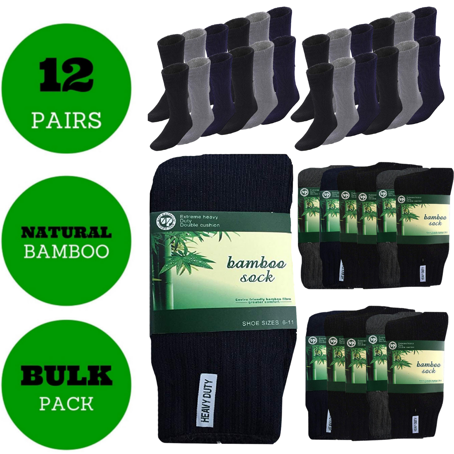 12 Pairs BAMBOO SOCKS Mens Heavy Duty Premium Thick Work Socks Cushion BULK-1