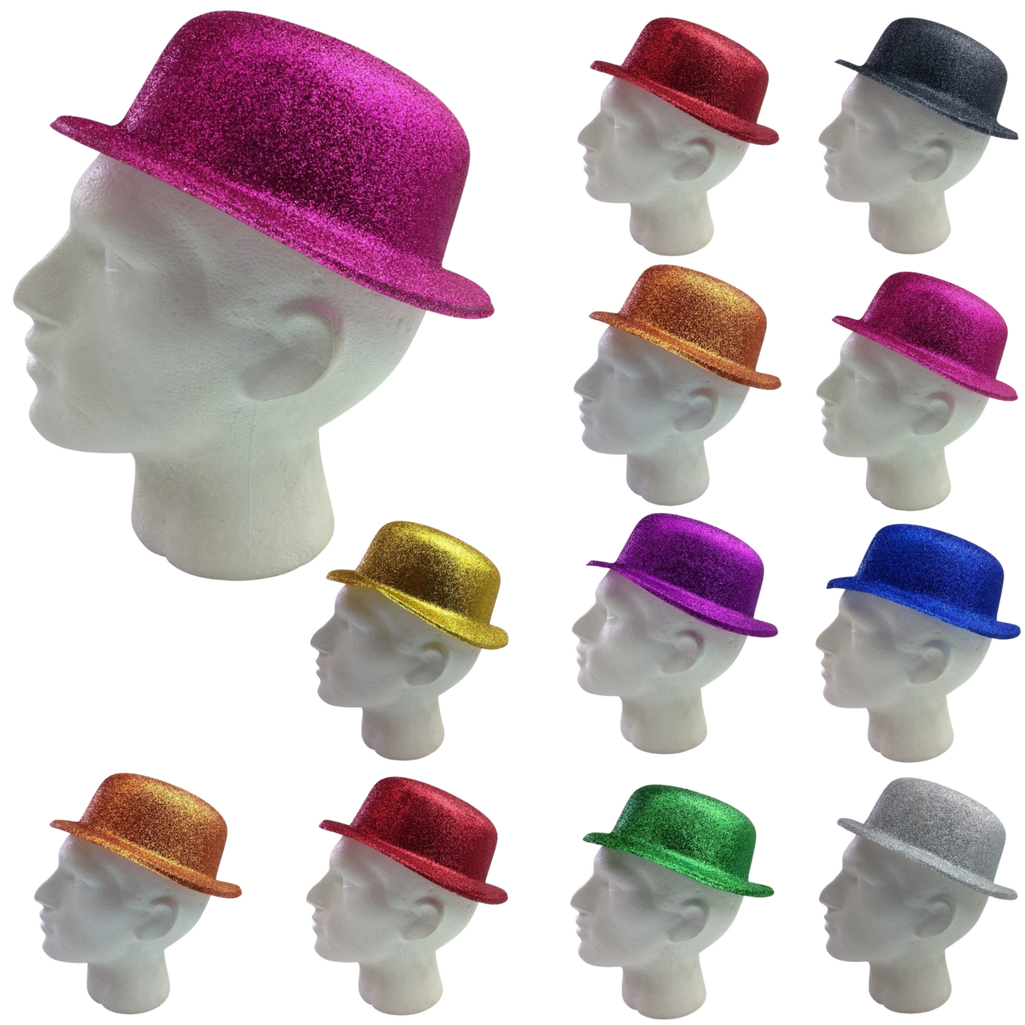 12x GLITTER BOWLER HAT Fancy Party Plastic Costume Cap Fun Dress Up Sparkle BULK-2