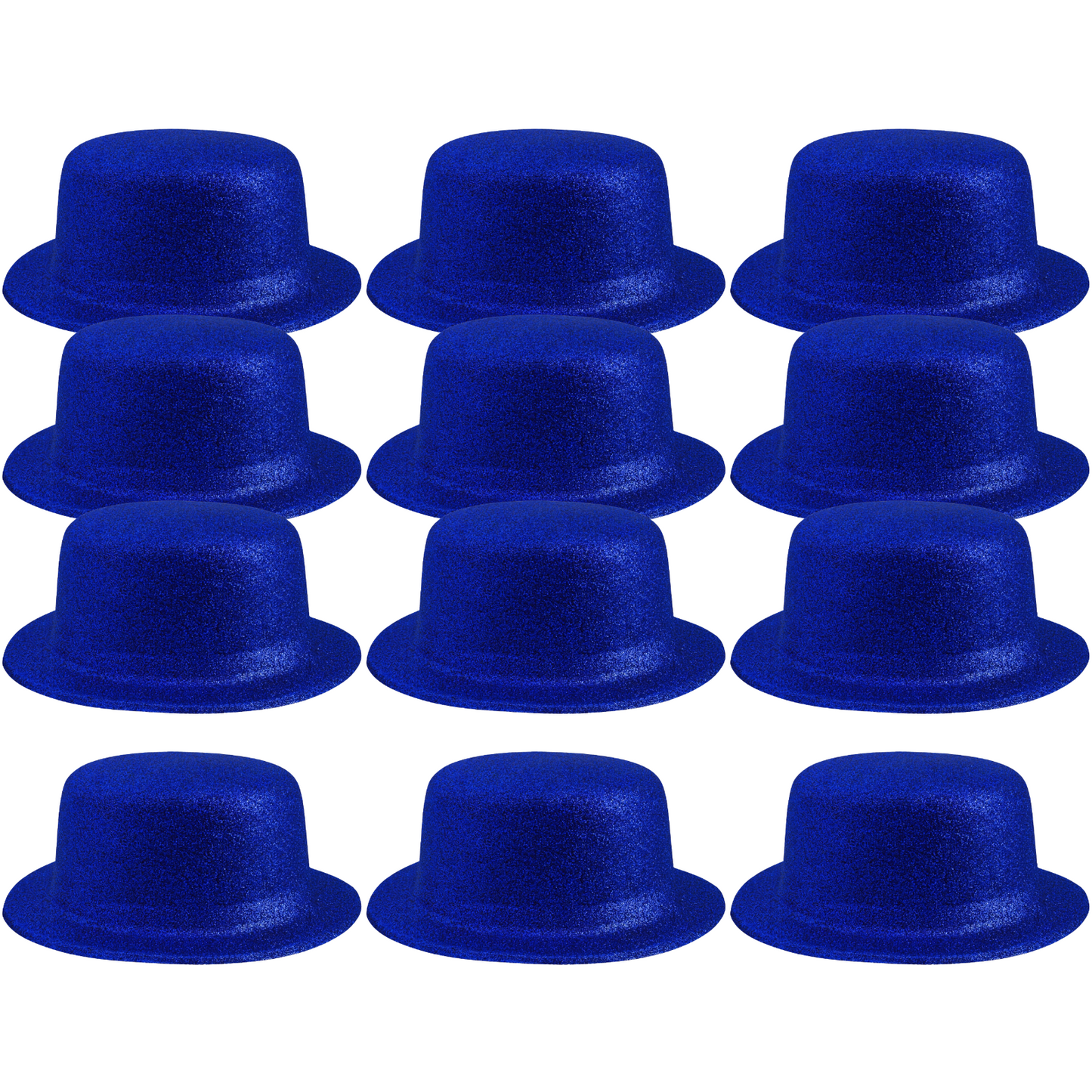 12x GLITTER BOWLER HAT Fancy Party Plastic Costume Cap Fun Dress Up Sparkle BULK - Blue