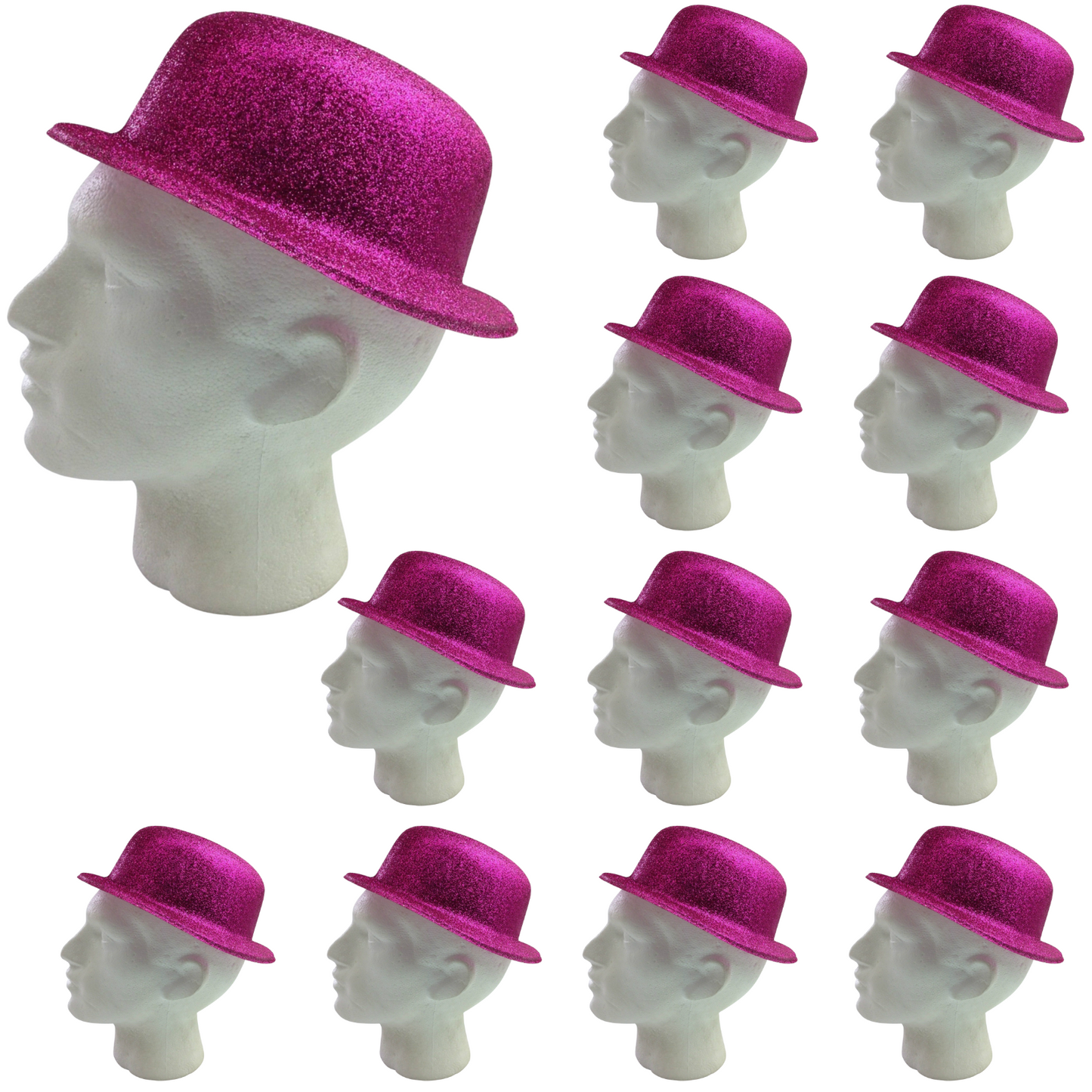 12x GLITTER BOWLER HAT Fancy Party Plastic Costume Cap Fun Dress Up Sparkle BULK-6