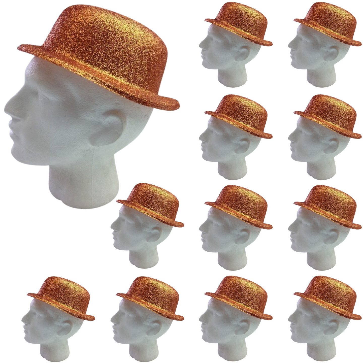 12x GLITTER BOWLER HAT Fancy Party Plastic Costume Cap Fun Dress Up Sparkle BULK-8