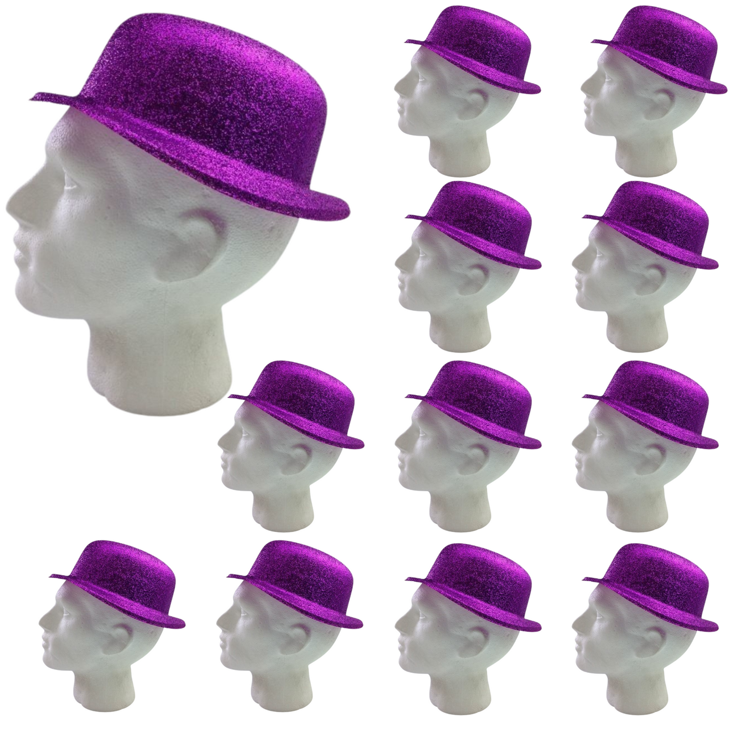 12x GLITTER BOWLER HAT Fancy Party Plastic Costume Cap Fun Dress Up Sparkle BULK-9