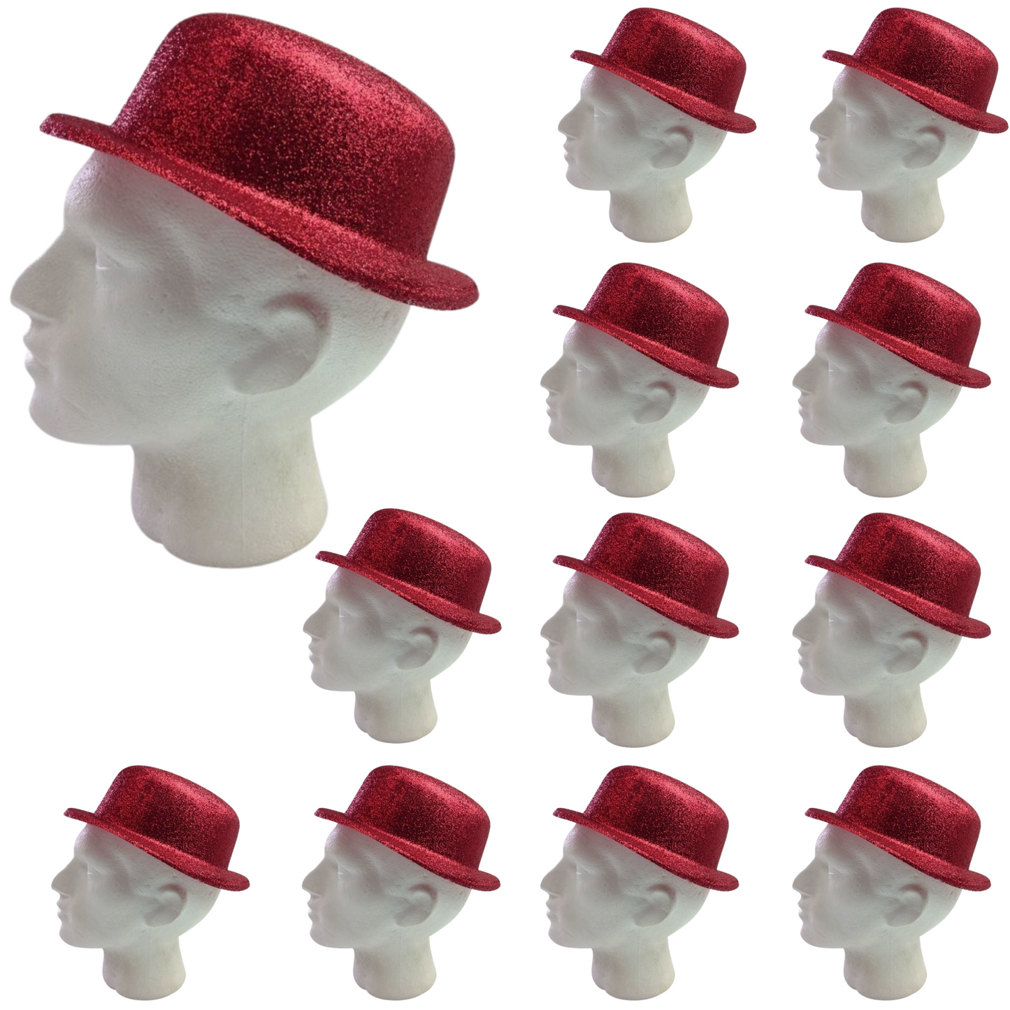 12x GLITTER BOWLER HAT Fancy Party Plastic Costume Cap Fun Dress Up Sparkle BULK-10