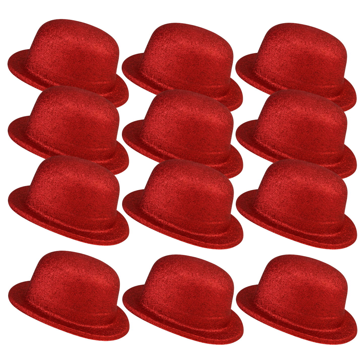 12x GLITTER BOWLER HAT Fancy Party Plastic Costume Cap Fun Dress Up Sparkle BULK - Red