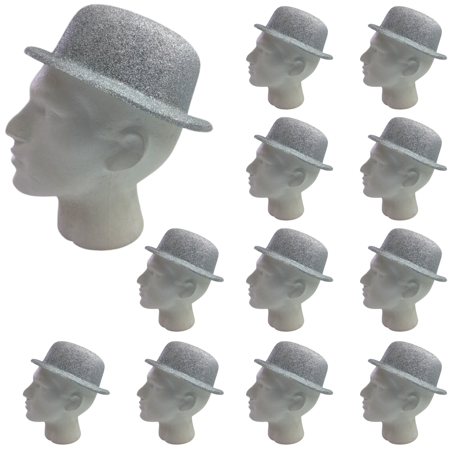 12x GLITTER BOWLER HAT Fancy Party Plastic Costume Cap Fun Dress Up Sparkle BULK-11