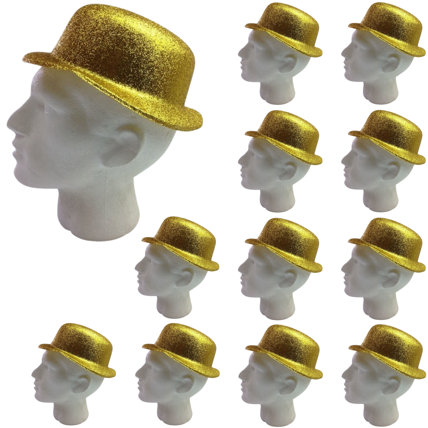 12x GLITTER BOWLER HAT Fancy Party Plastic Costume Cap Fun Dress Up Sparkle BULK-12