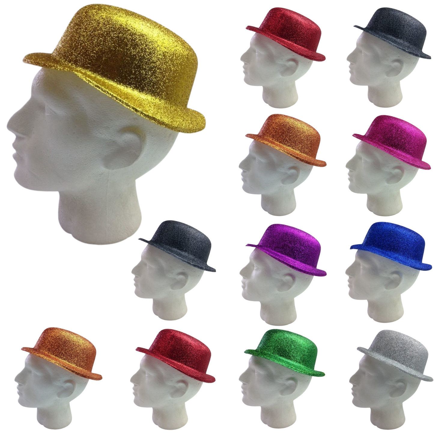 12x GLITTER BOWLER HAT Fancy Party Plastic Costume Cap Fun Dress Up Sparkle BULK-1