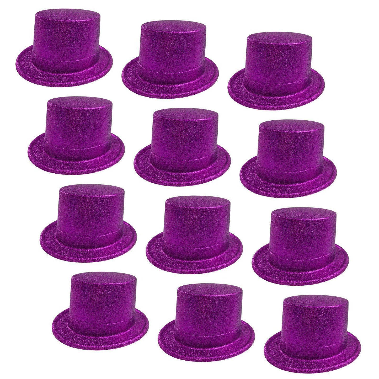 12x GLITTER TOP HAT Fancy Party Plastic Costume Tall Cap Fun Dress Up BULK - Purple-0