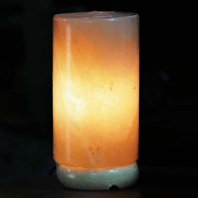 12V 12W Cylinder Himalayan Pink Salt Lamp Carved Rock Crystal Light Bulb On/Off-2