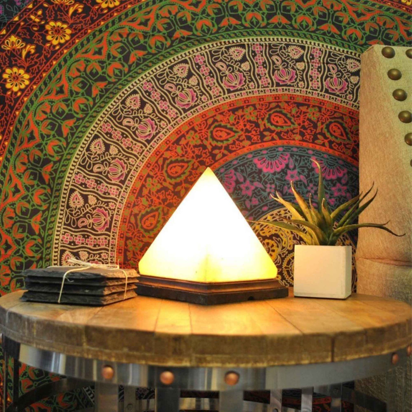 12V 12W Pyramid Himalayan Pink Salt Lamp Carved Rock Crystal Light Bulb On/Off-2