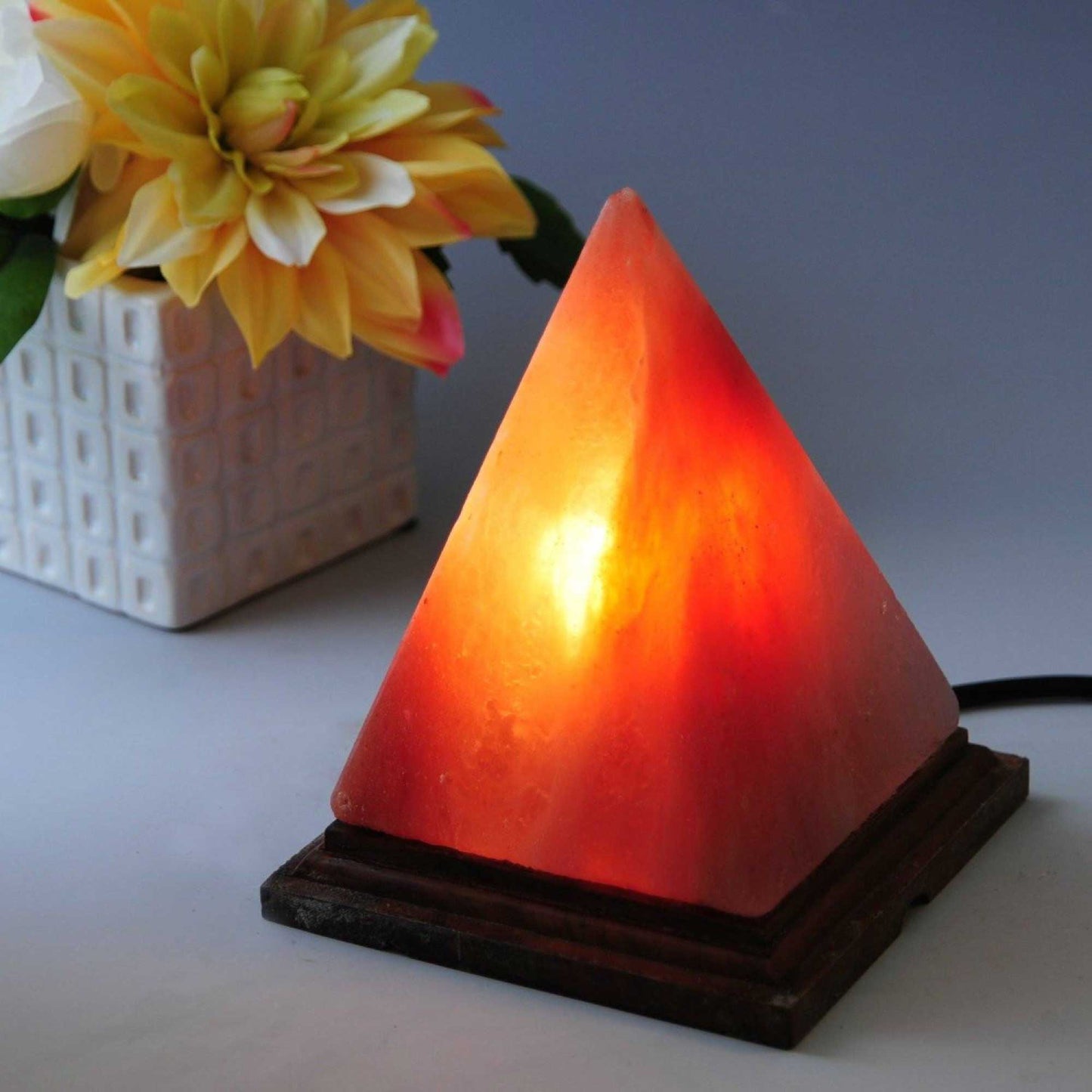 12V 12W Pyramid Himalayan Pink Salt Lamp Carved Rock Crystal Light Bulb On/Off-3