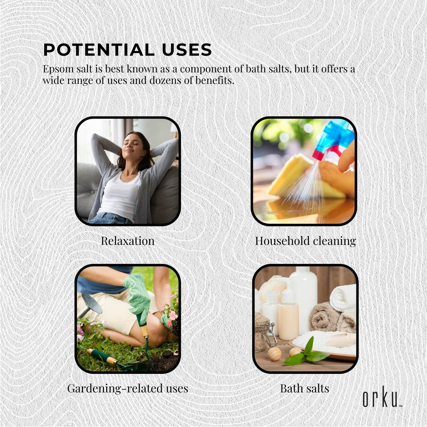 12x 1Kg Orku Epsom Salt - Magnesium Sulphate Bath Salts Skin Body-4