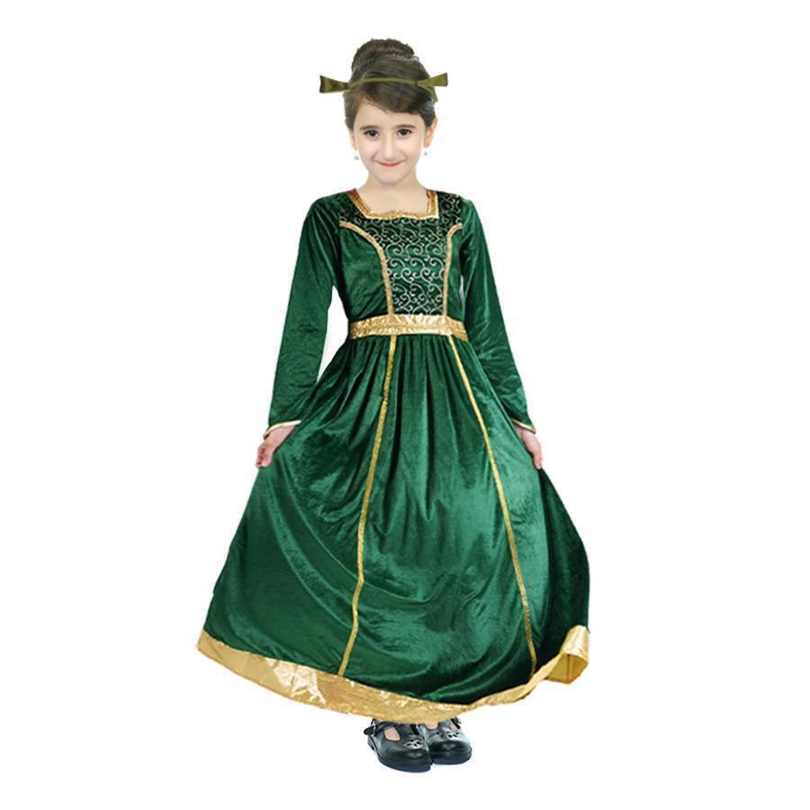 Kids Shrek Ogre Princess Fiona Costume Dress Up Book Week Party Childrens - Green-3
