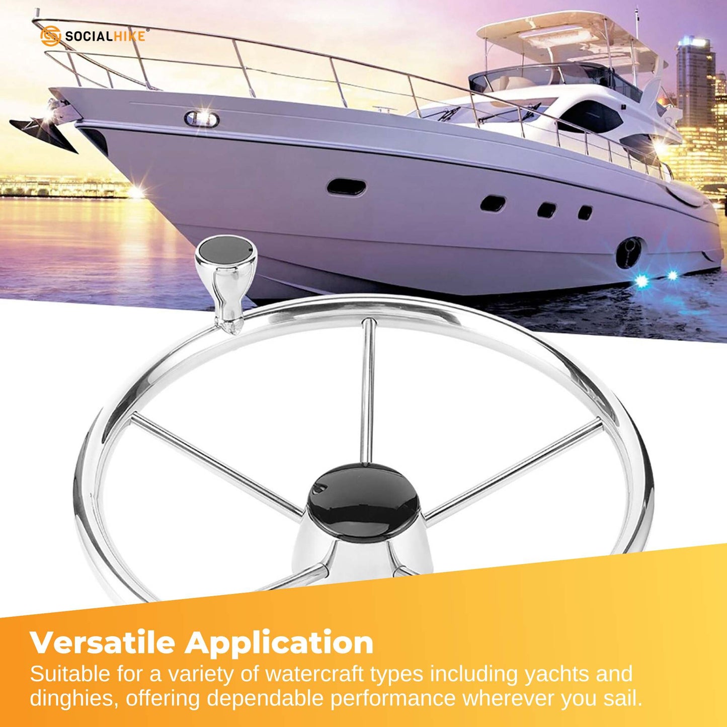 13.5" Boat Stainless Steel Steering Wheel - 5 Spoke with Knob For 3/4" Shaft-3