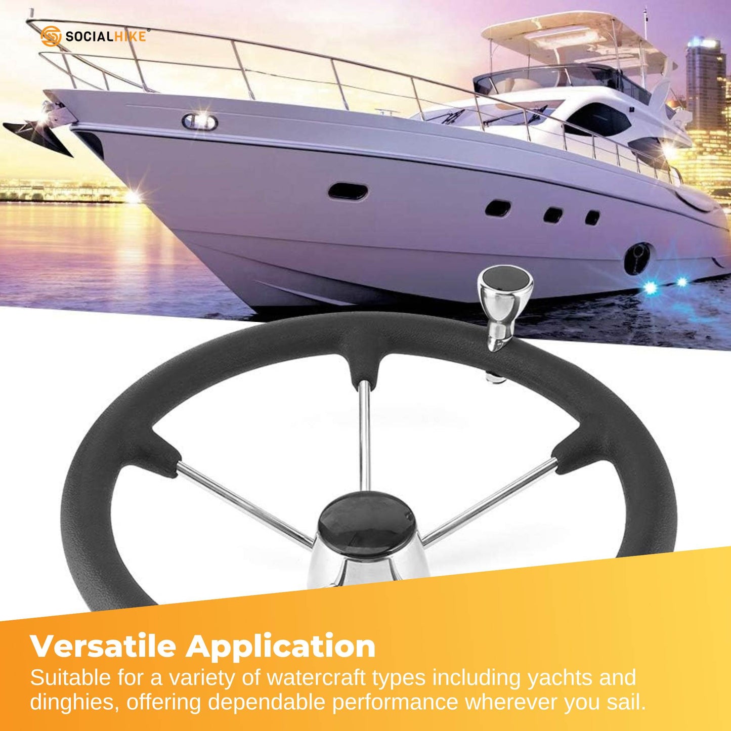 13.5" Boat Steering Wheel With Grip Cover - Stainless Steel 3/4" 5 Spoke With Knob-3