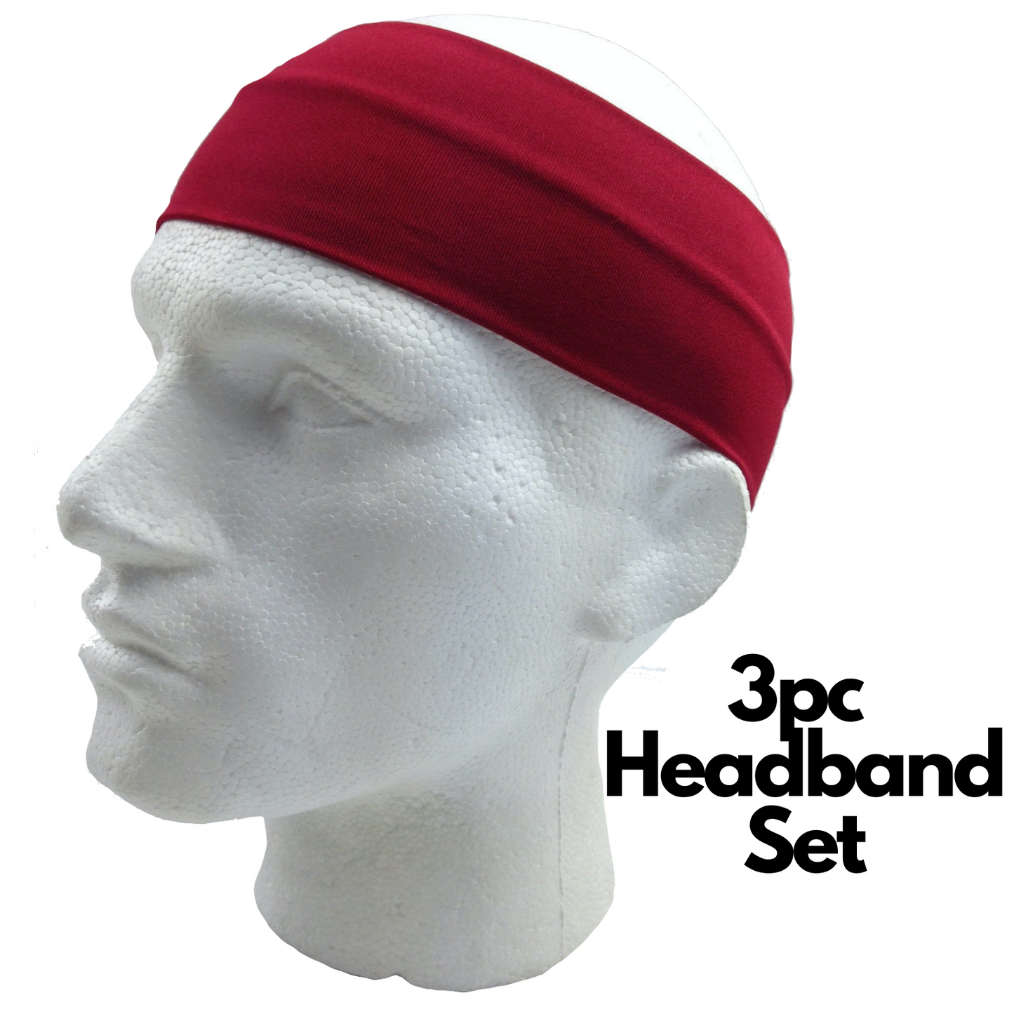 3pc Set Plain Headband Elastic Stretch Sports Yoga Hair Band Unisex Wide Wrap-5