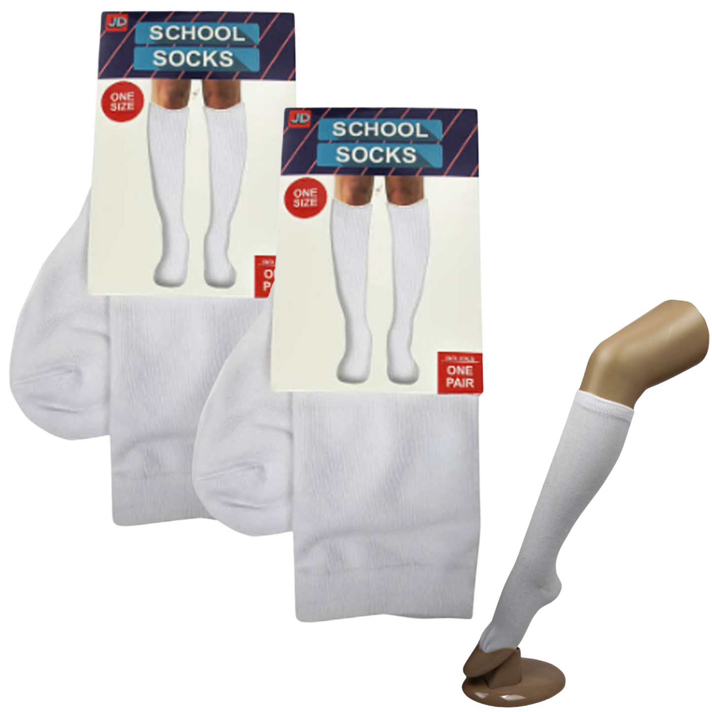 2 Pairs SCHOOL SOCKS Plain Ribbed Knee High Cotton Girls Boys Unisex Kid - White - One Size Fits Most-1