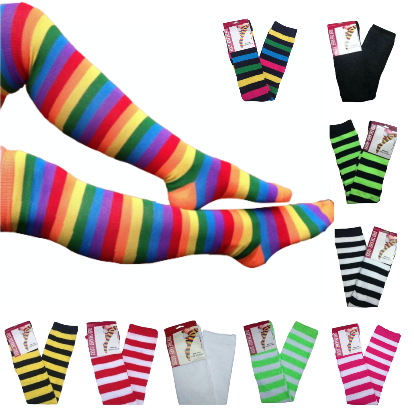 10x OVER THE KNEE SOCKS Plain Striped High Thigh Ladies Long Stocking BULK Price-15