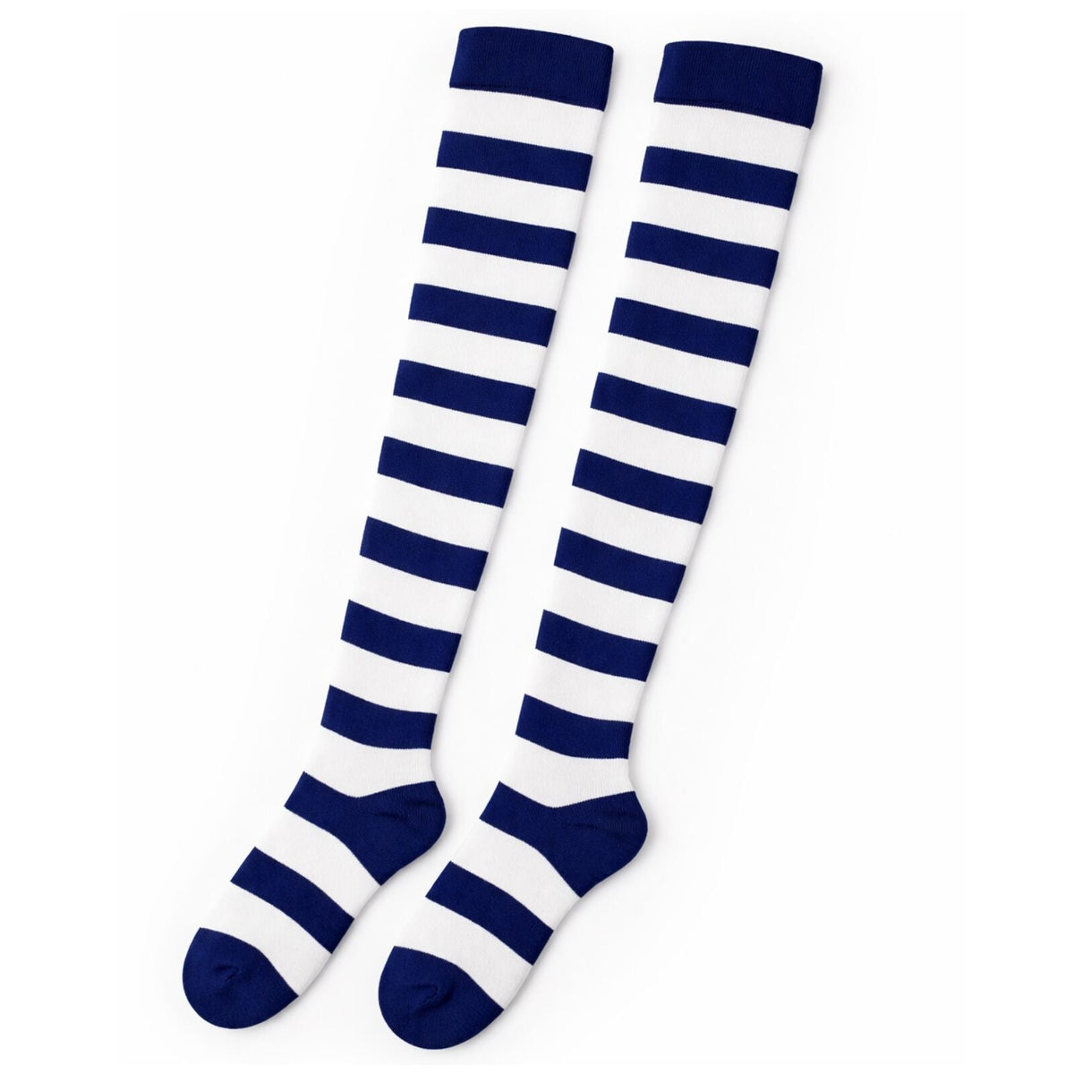 10x Womens Over Knee Socks Striped Thigh High Long Stockings - Blue/White