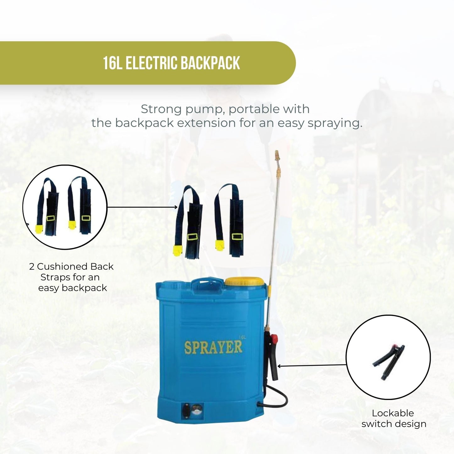 16L Rechargeable Backpack Pressure Sprayer - Portable Electric Garden Weed Pump-3