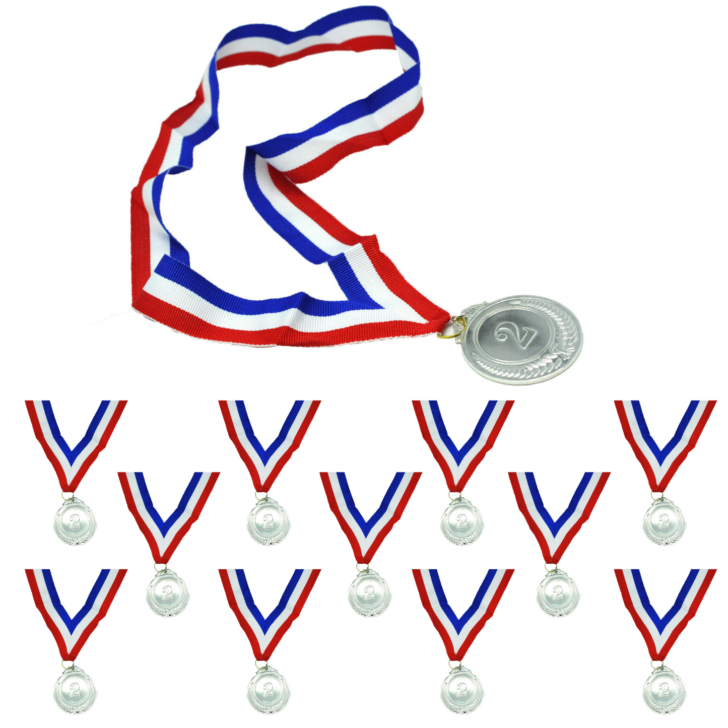 12x 2nd METAL SILVER WINNER MEDALS Sports Day School 46cm Ribbon Olympics-2