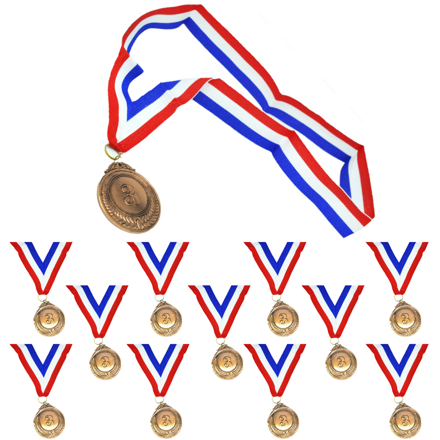 12x 3rd METAL BRONZE WINNER MEDALS Sports Day School 46cm Ribbon-2