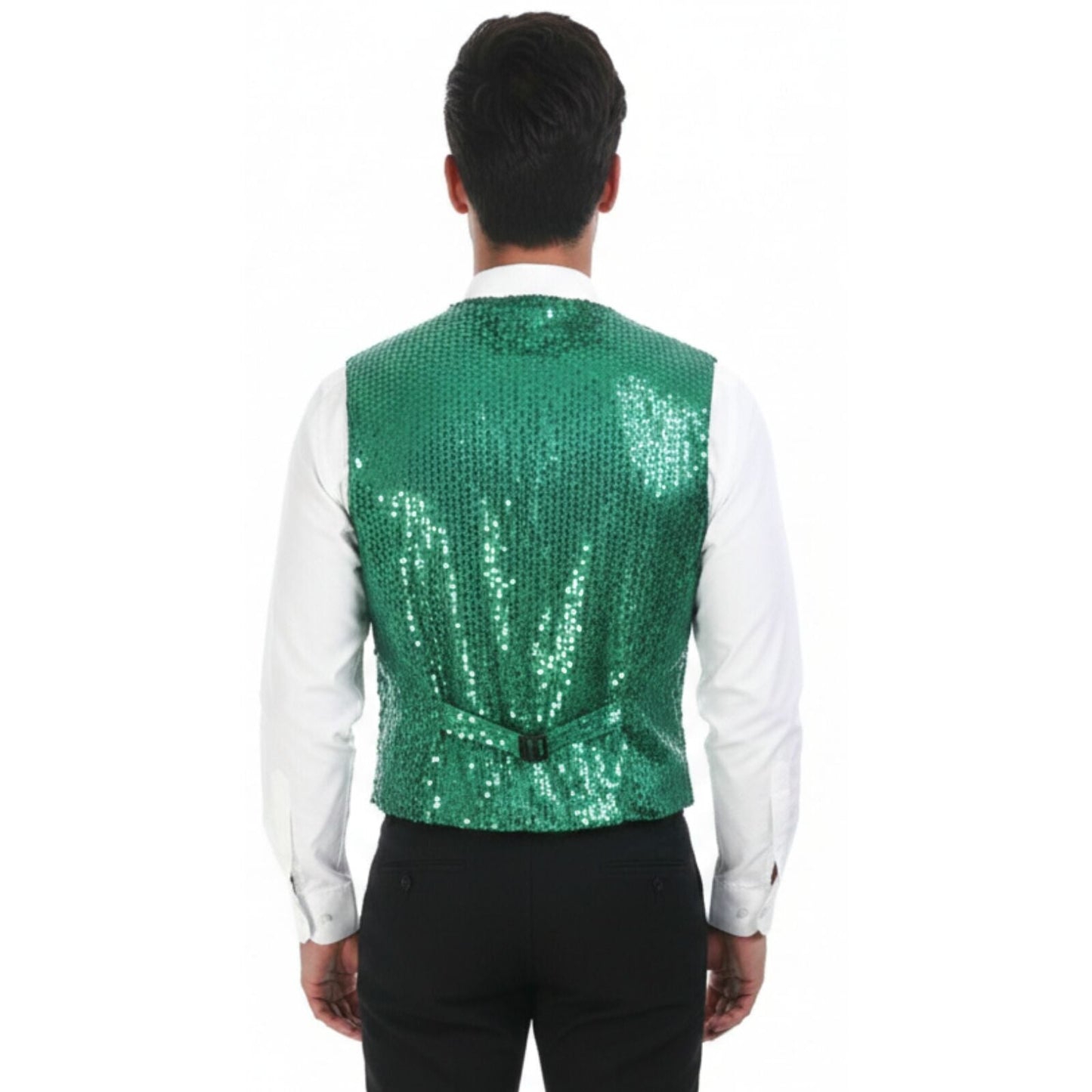 Mens Sequin Vest Waistcoat Disco Sparkle Costume Dance Party One Size - Green