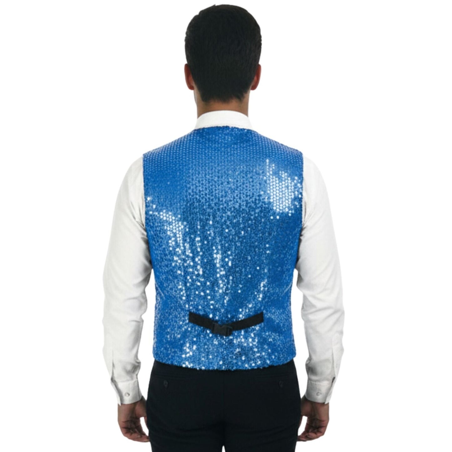 Mens Sequin Vest Waistcoat Disco Sparkle Costume Dance Party - Light Blue