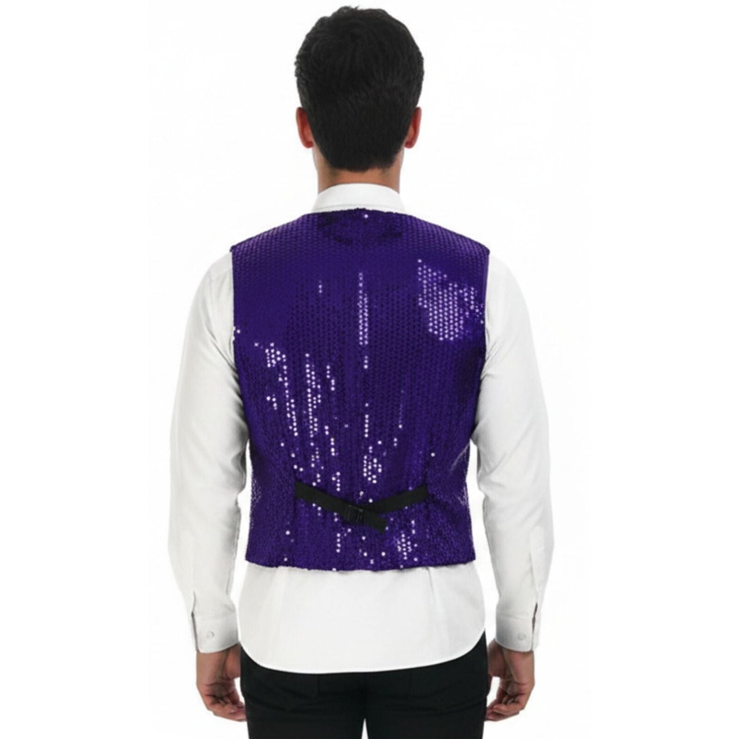 Mens Sequin Vest Waistcoat Disco Sparkle Costume Dance Party One Size - Purple