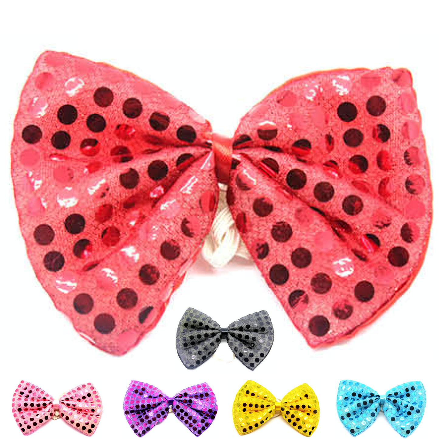 SEQUIN BOW TIE Polka Dots Bowtie Party Unisex Costume 13cm x 9cm Clown - Green