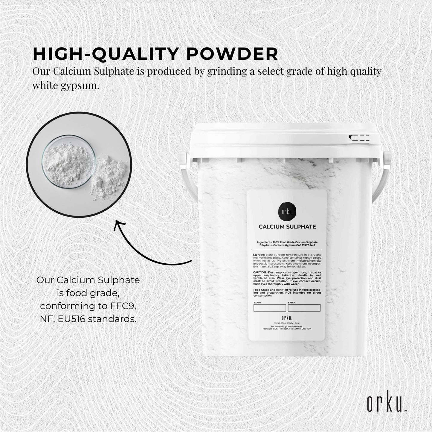 1Kg Calcium Sulphate Gypsum Powder Bucket- Food Grade Hydrous Sulfate-4