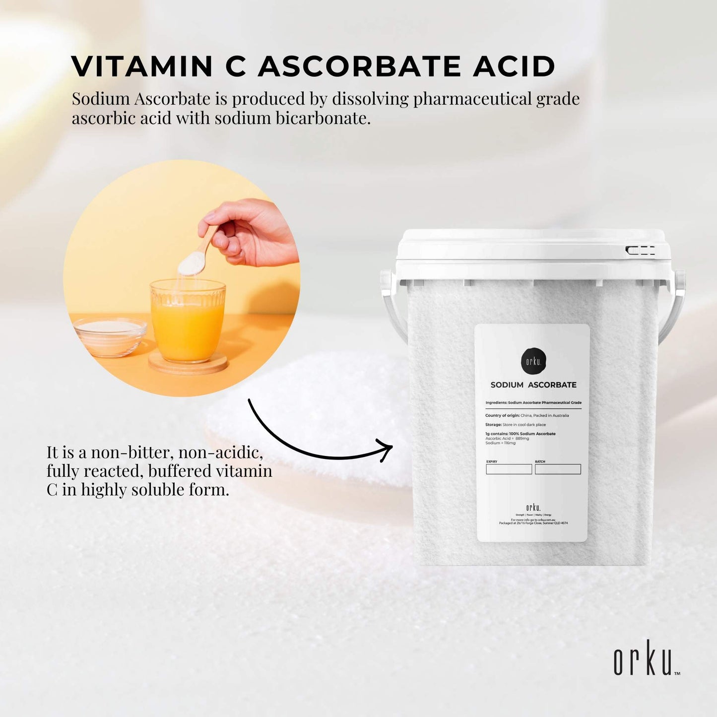 1.2Kg Sodium Ascorbate Powder - Tub Vitamin C Pharmaceutical Grade Ascorbic Acid-3