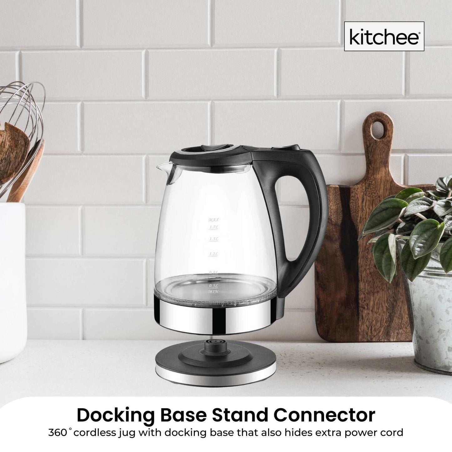 1.7L Electric Glass Kettle LED Blue Light 360 Automatic Cordless Water Boiling Jug-4