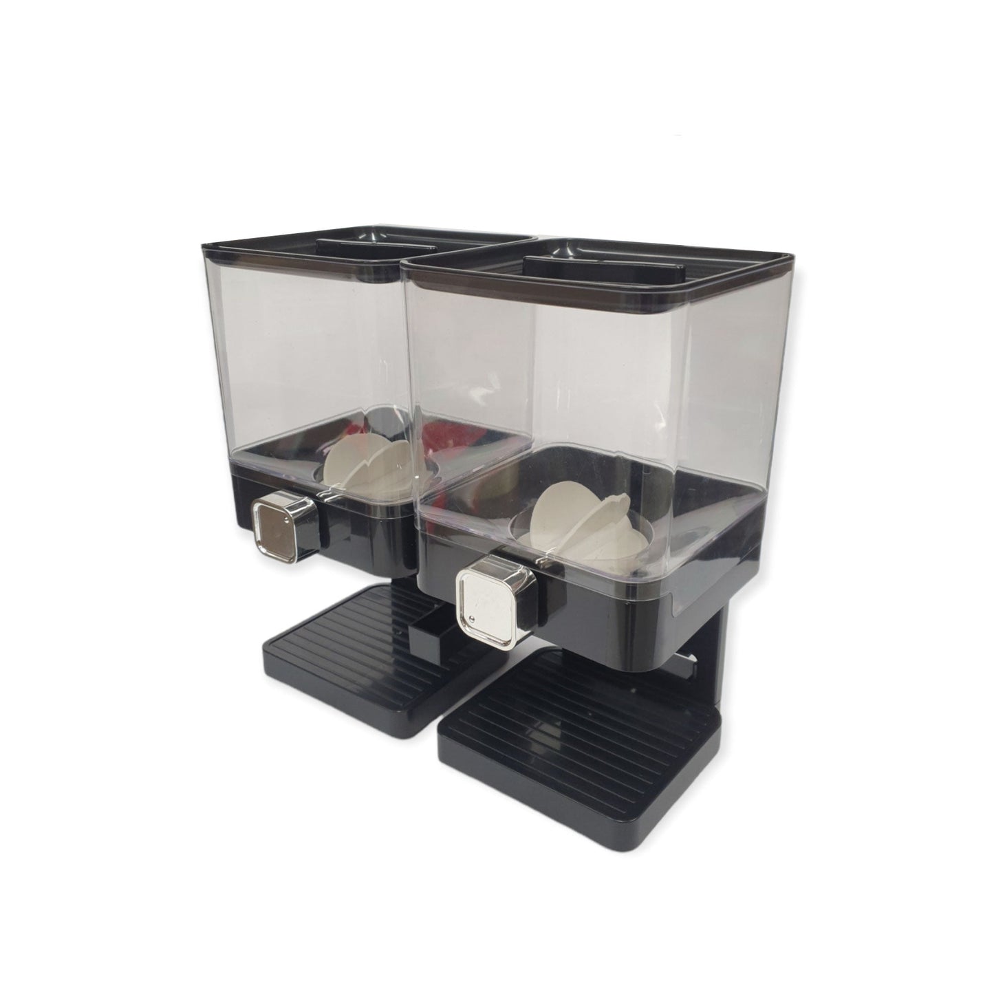 2 x 3.7L Double Cereal Dispenser Black - Square Rice Beans Countertop Storage-1