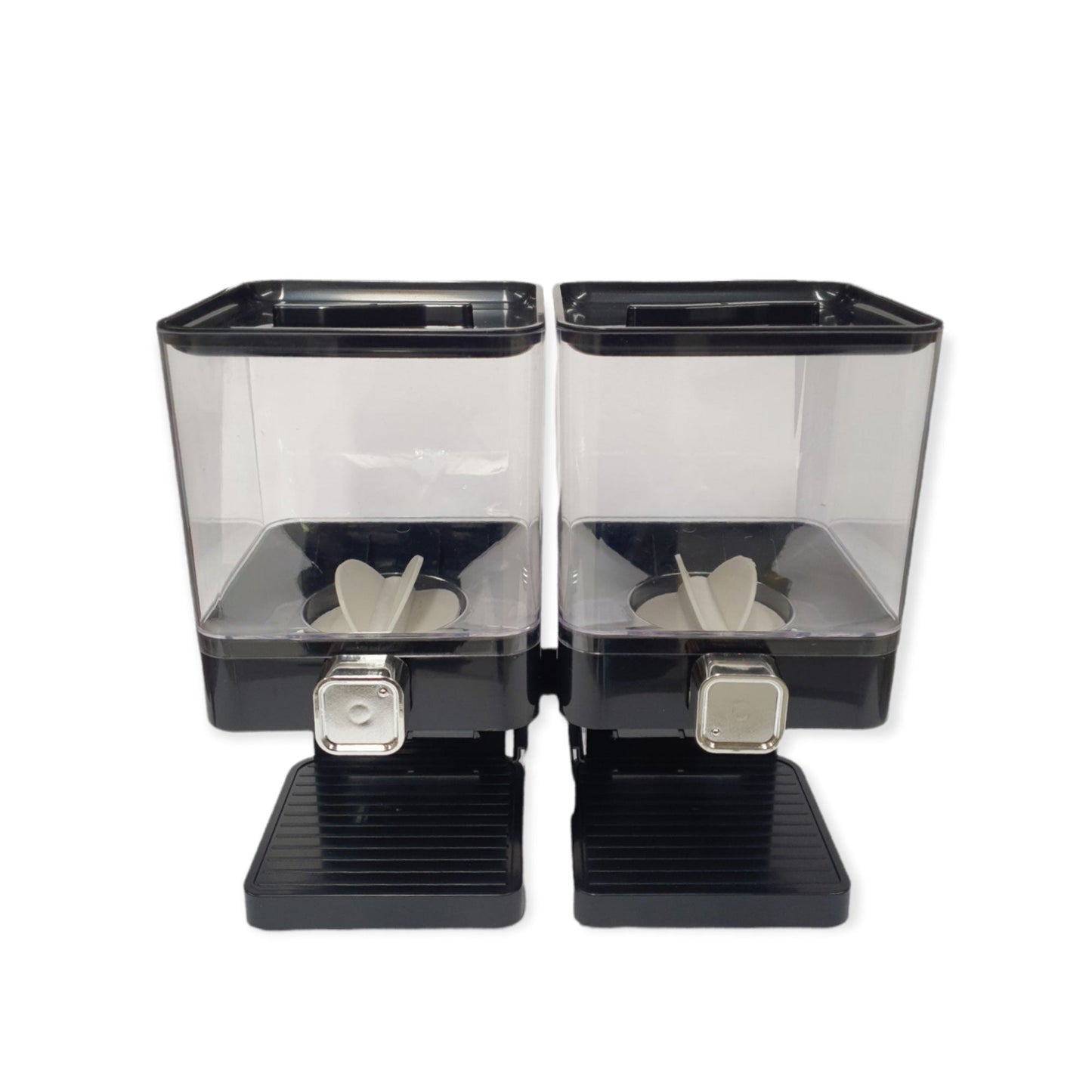 2 x 3.7L Double Cereal Dispenser Black - Square Rice Beans Countertop Storage-0