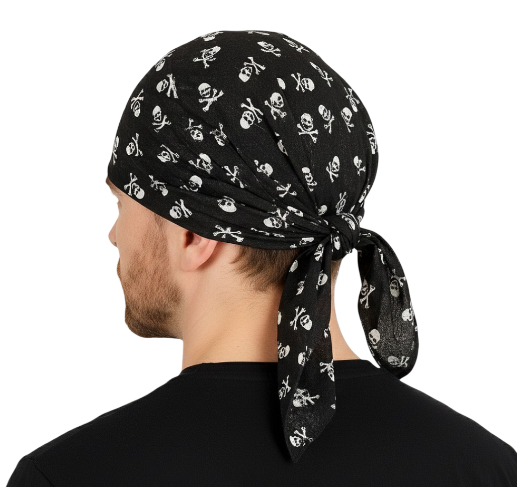 20x BANDANA Paisley 100% COTTON Head Wrap Durag Bandanna Scarf Mask BULK - Black with White Skulls